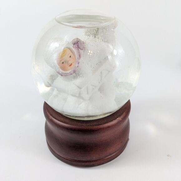 Baby Sledding Snow Globe Waterglobe We Wish You A Merry Christmas Winter Holiday - Picture 3 of 12